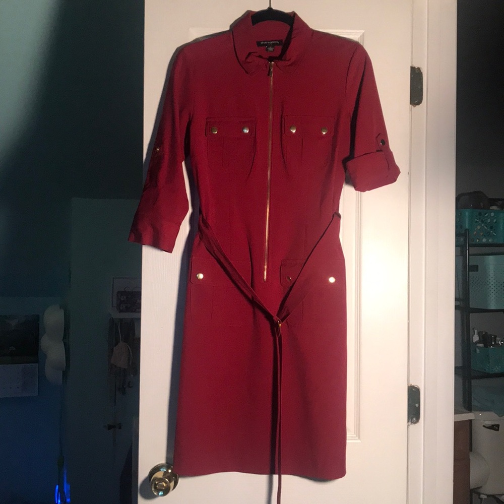Burgundy safari style dress with belt